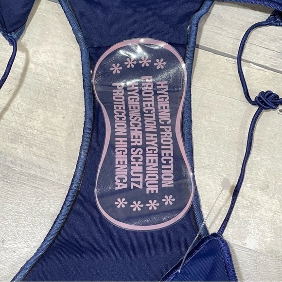 OSÉREE Side Tie Stretch Recycled Polyamide Blend Bikini Bottoms - Blue Sz-M - Picture 7 of 9